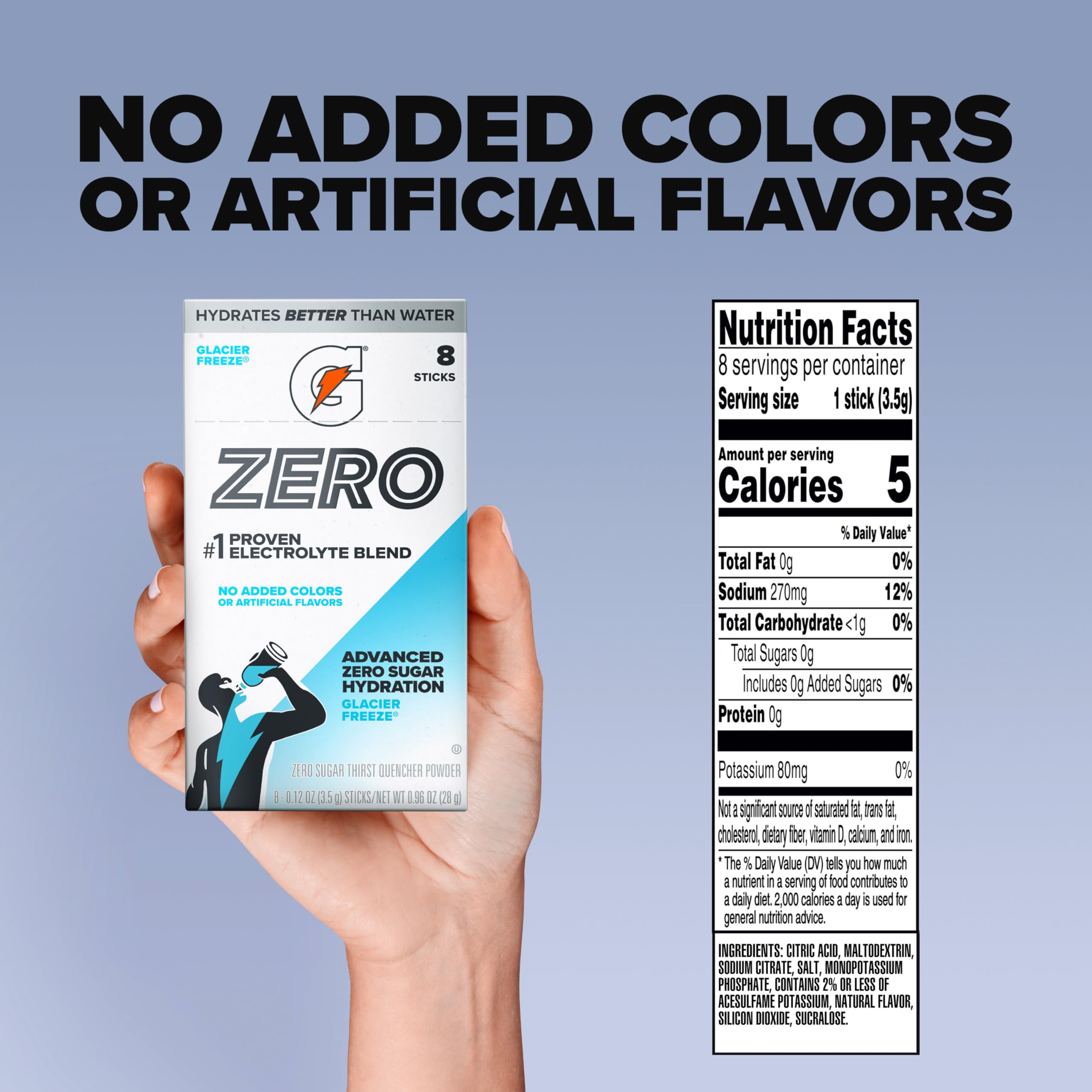 Gatorade Zero single stick close-up highlighting brand and quick single-serve convenience