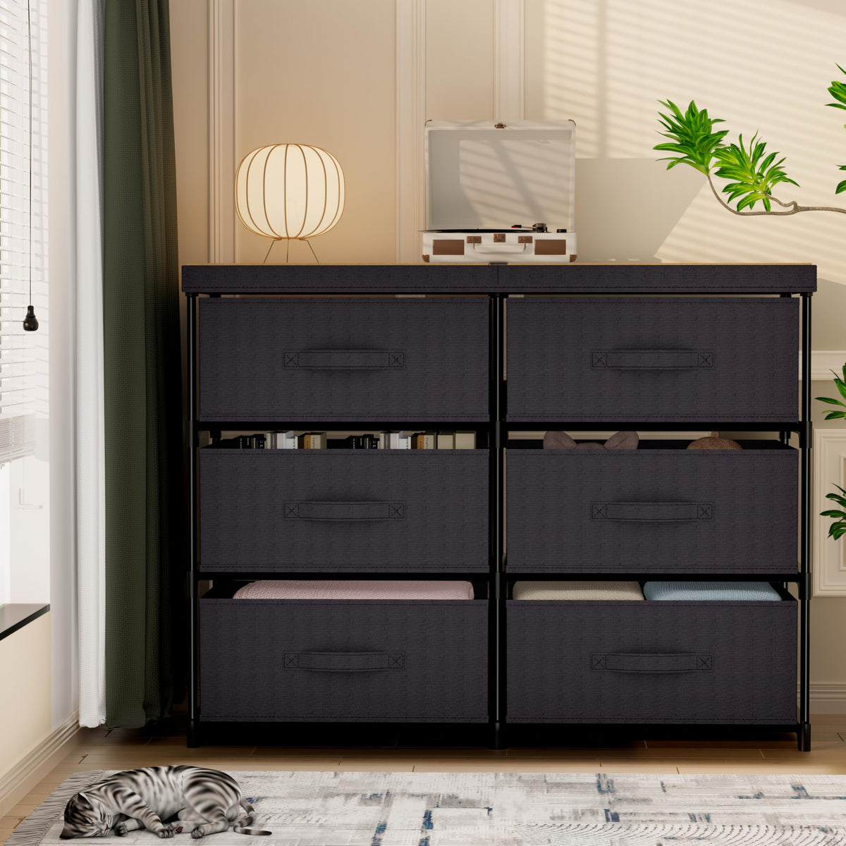 GcdPai front view showing six fabric drawers and compact footprint benefiting organized spaces