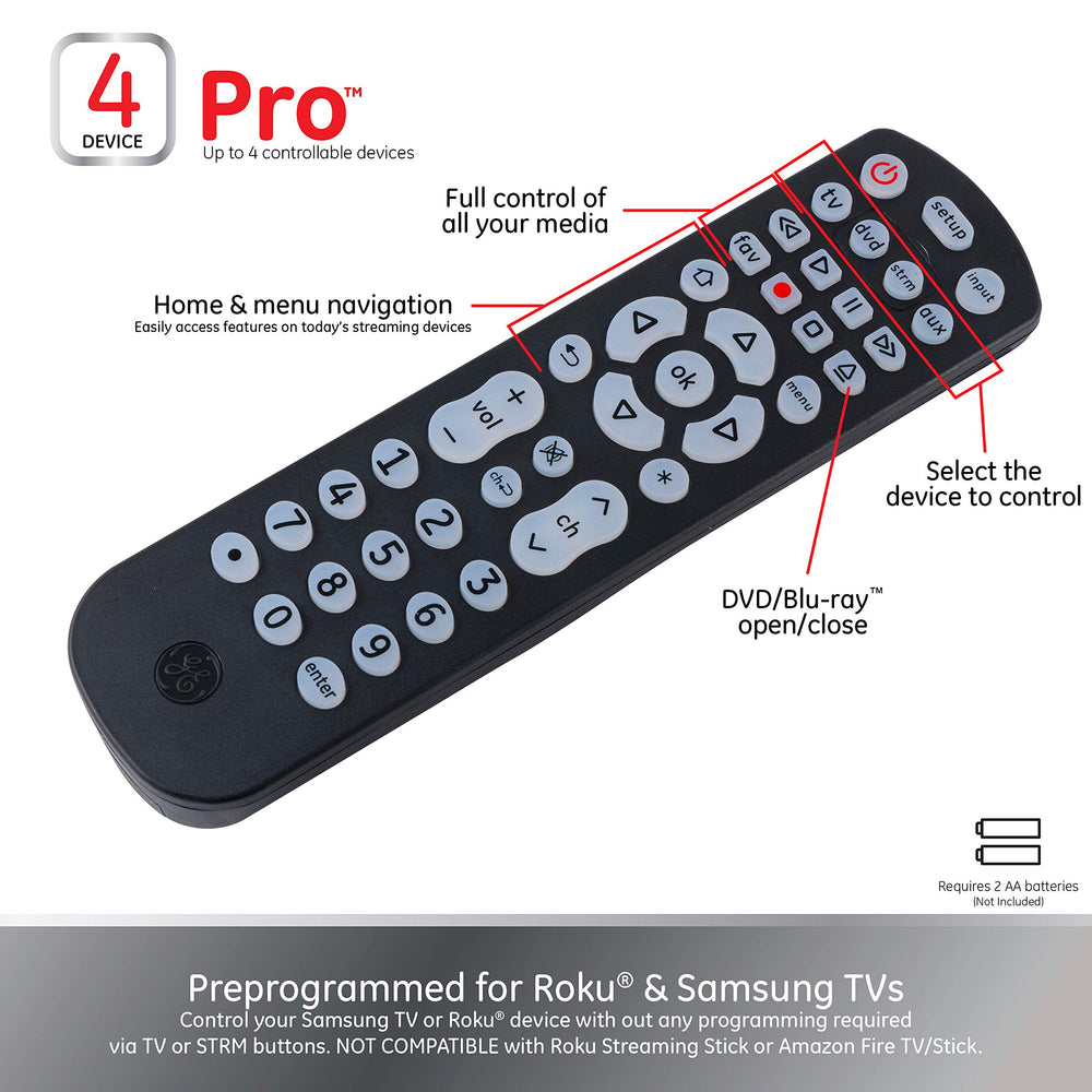 GE remote blue backlight active for improved nighttime visibility benefit