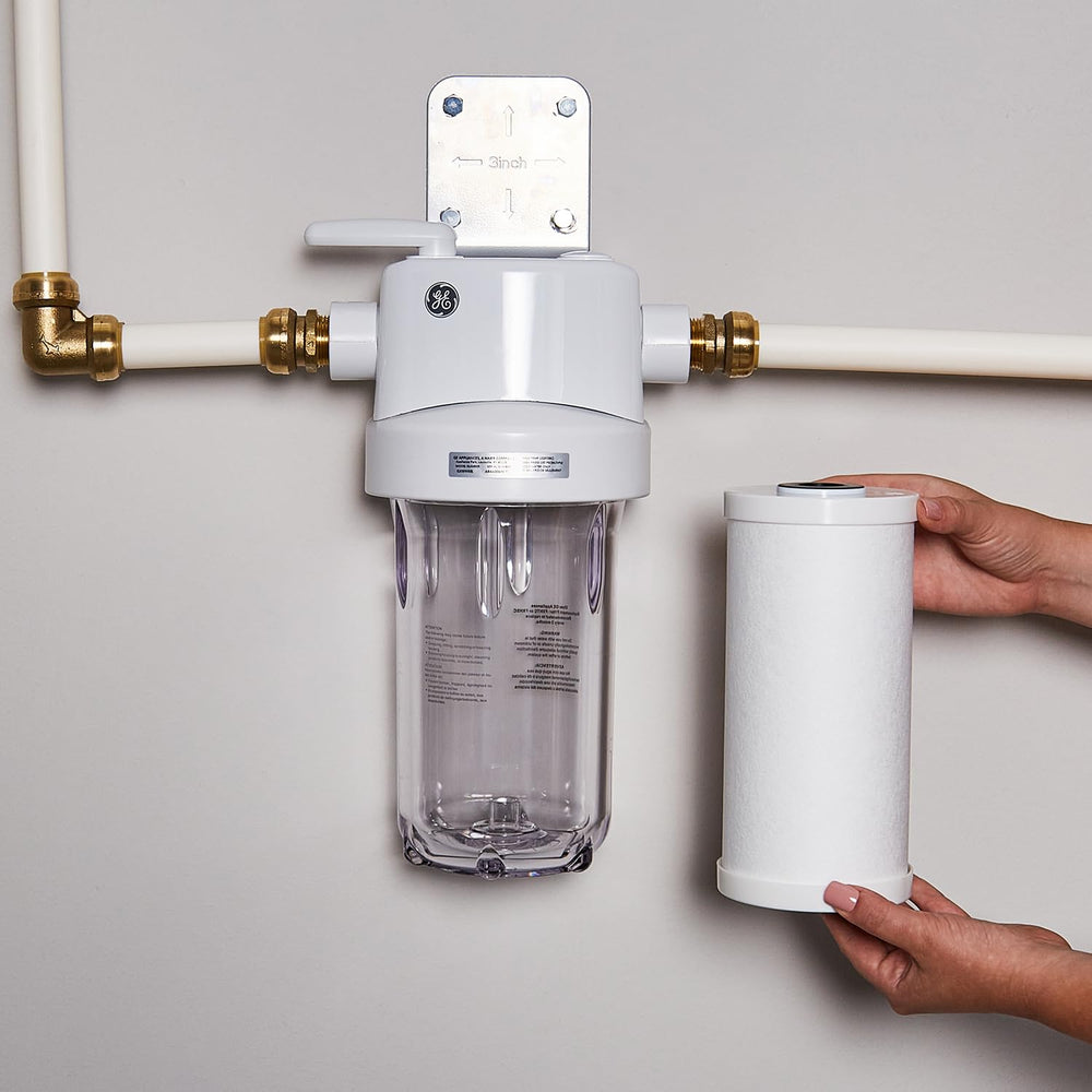 GE FXHTC in kitchen setting with clear faucet water showing improved taste and odor