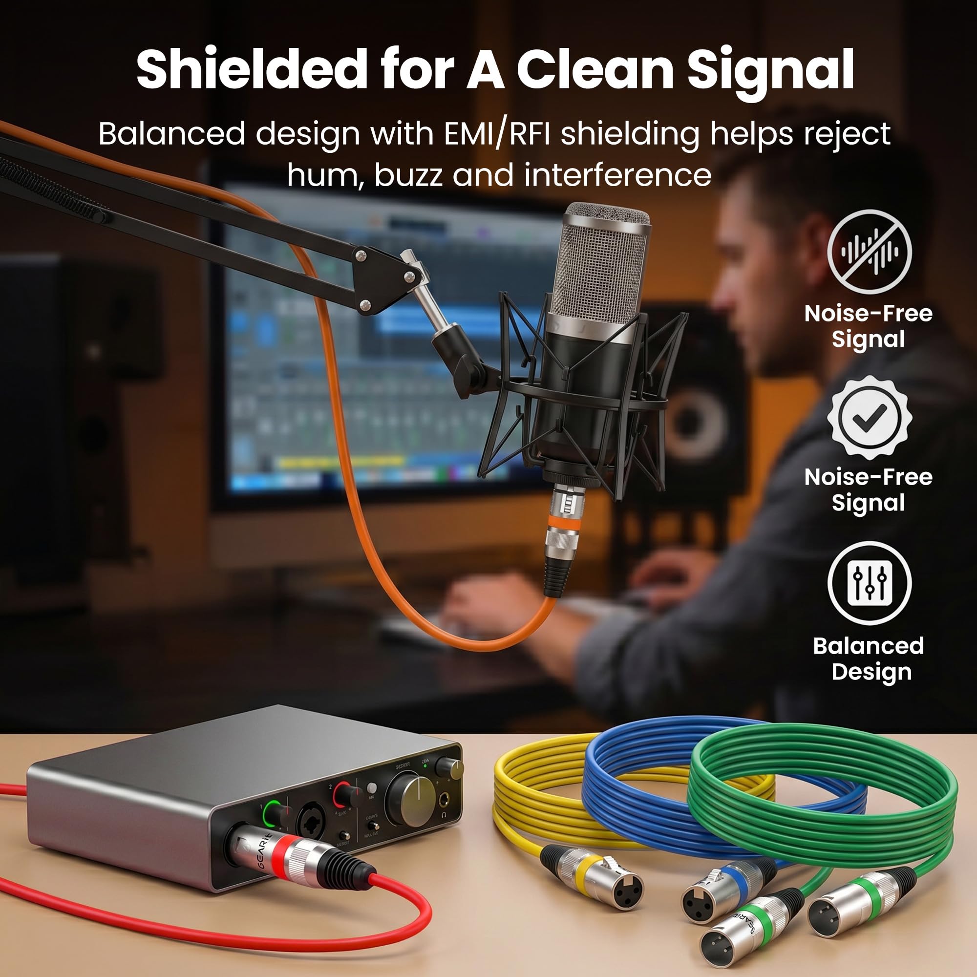 GEARit cable connected to stage microphone highlighting stable live-sound performance
