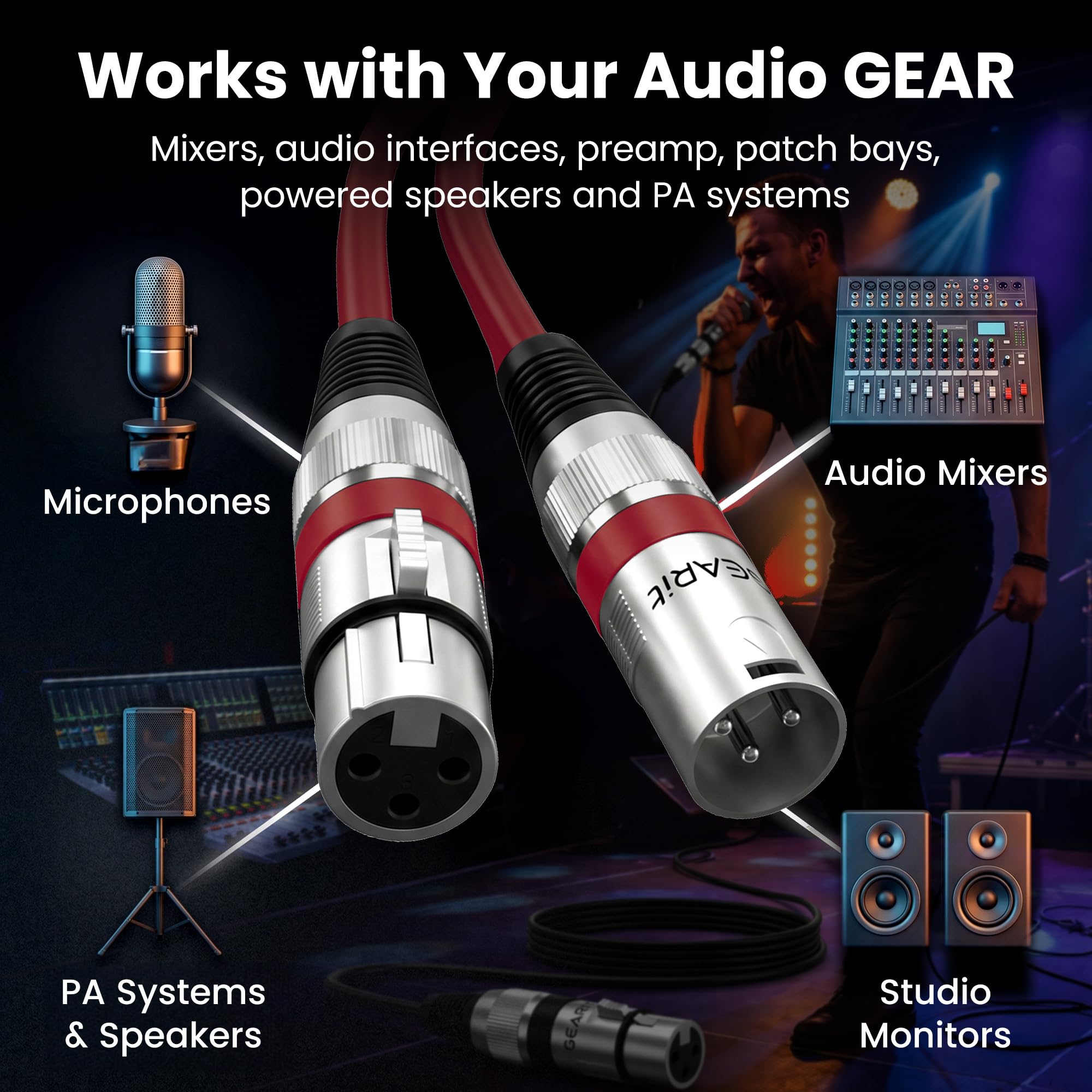 GEARit cable plugged into studio mixer showing clean, balanced signal routing