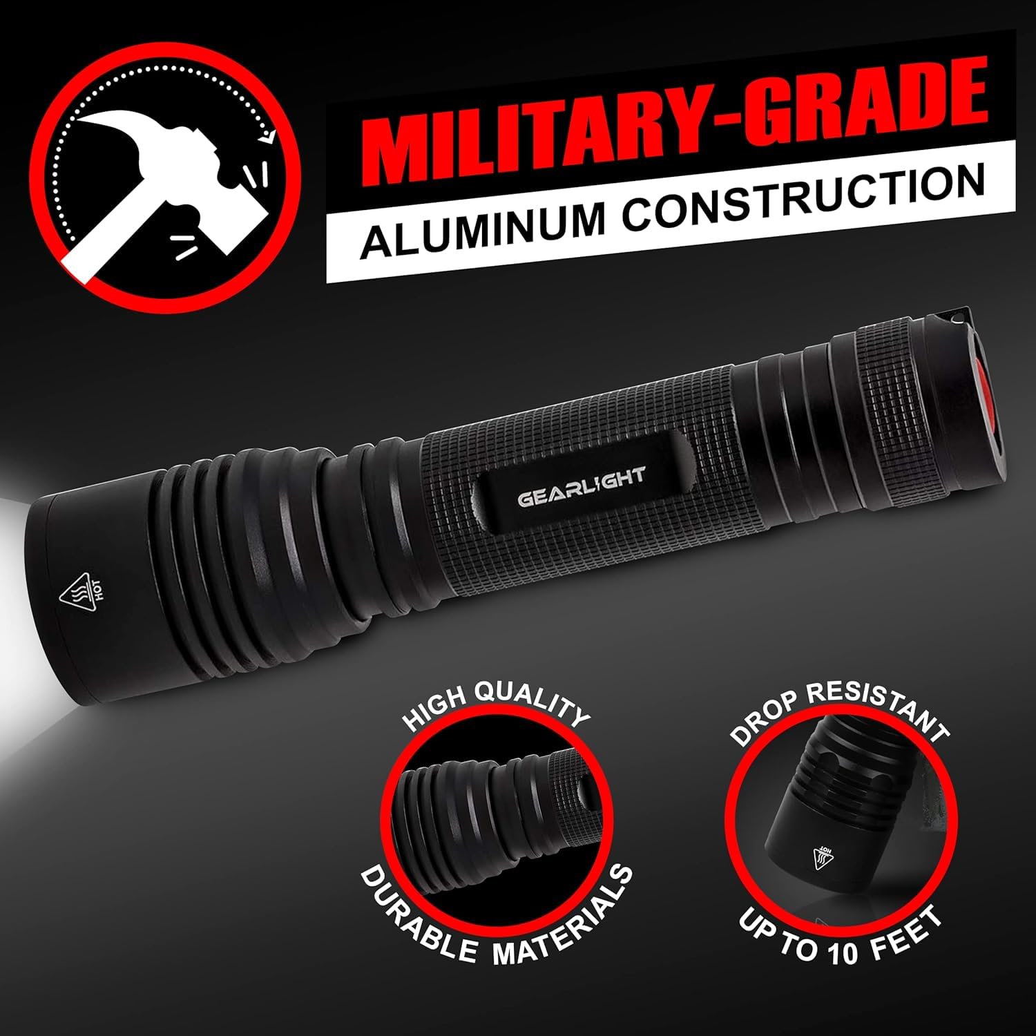 GearLight with water splashes showing IPX4 protection benefit