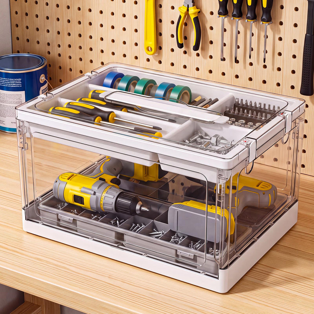GeeBom hands carrying portable box for easy transport between workspaces