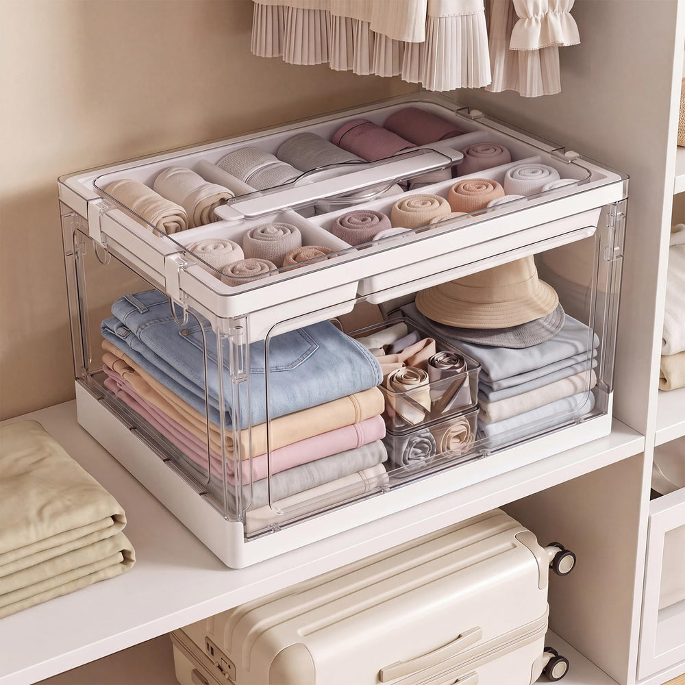 GeeBom stacked boxes on shelf saving space and providing neat storage