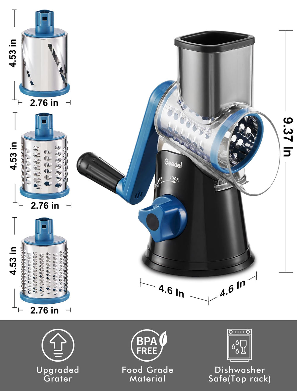 Geedel disassembled parts for cleaning laid out to show easy washing and dishwasher safety