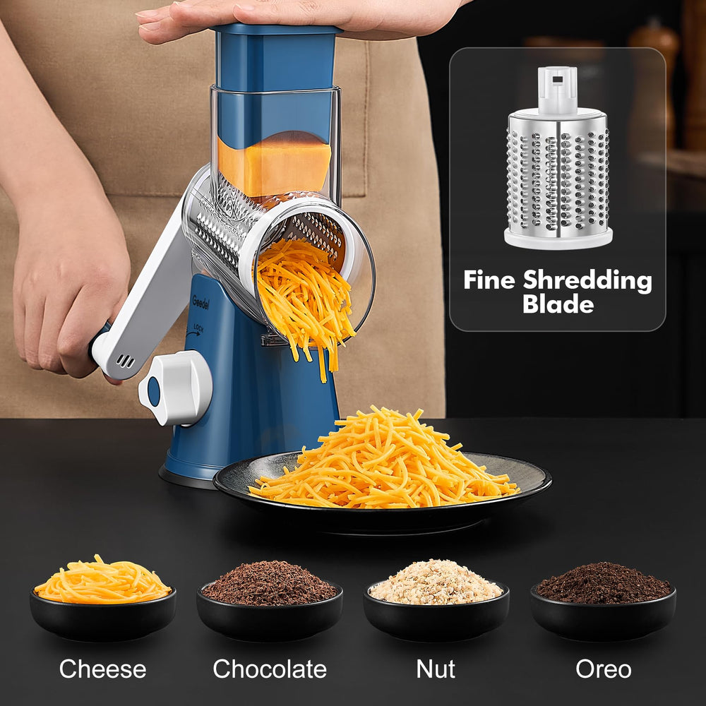 Geedel grater close-up of ergonomic handle offering comfortable turning benefit