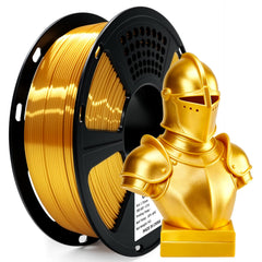 Geeetech silk PLA gold front spool showing glossy metallic finish and neat winding