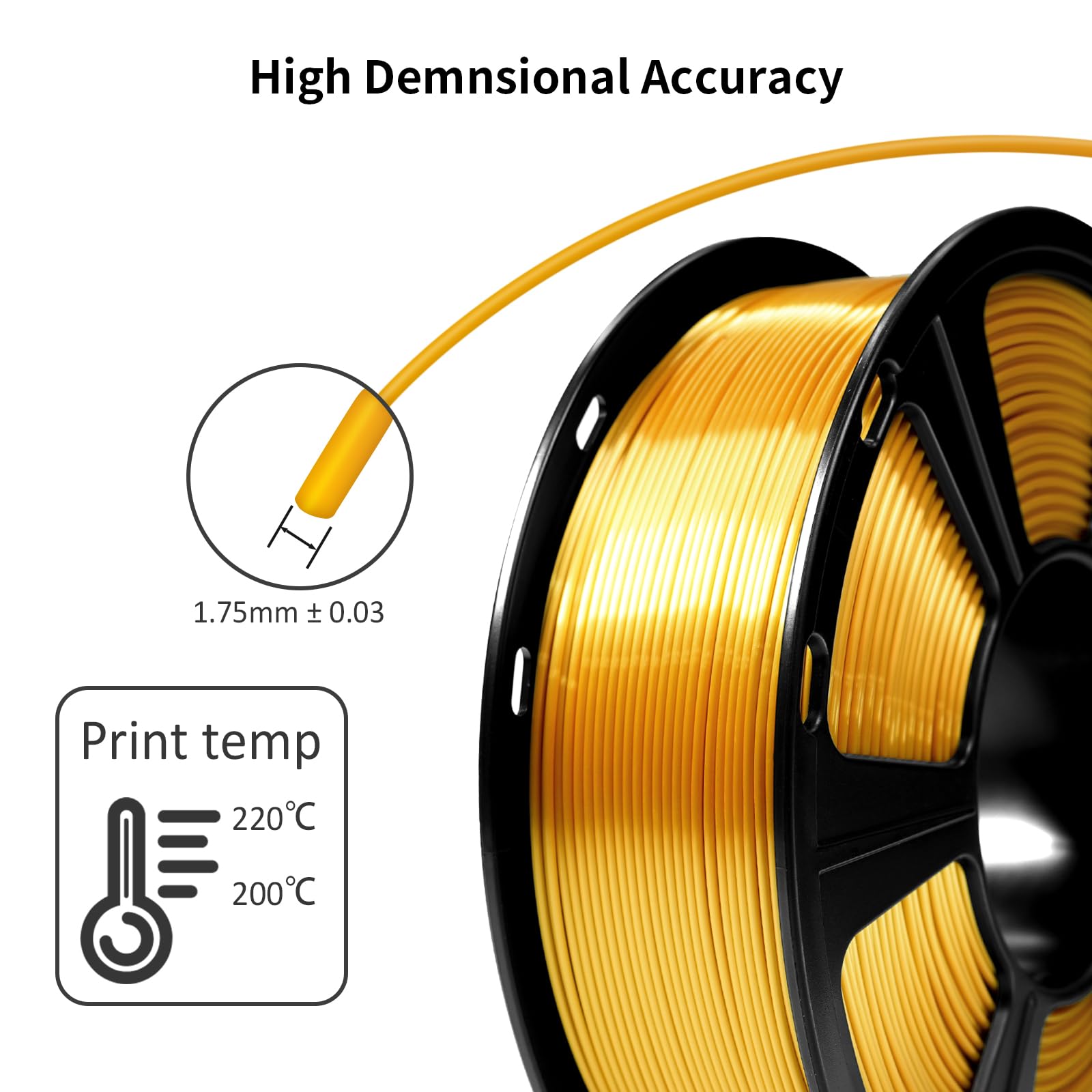 Geeetech silk PLA spool side label showing 1.75mm 1kg specs and manufacturing info