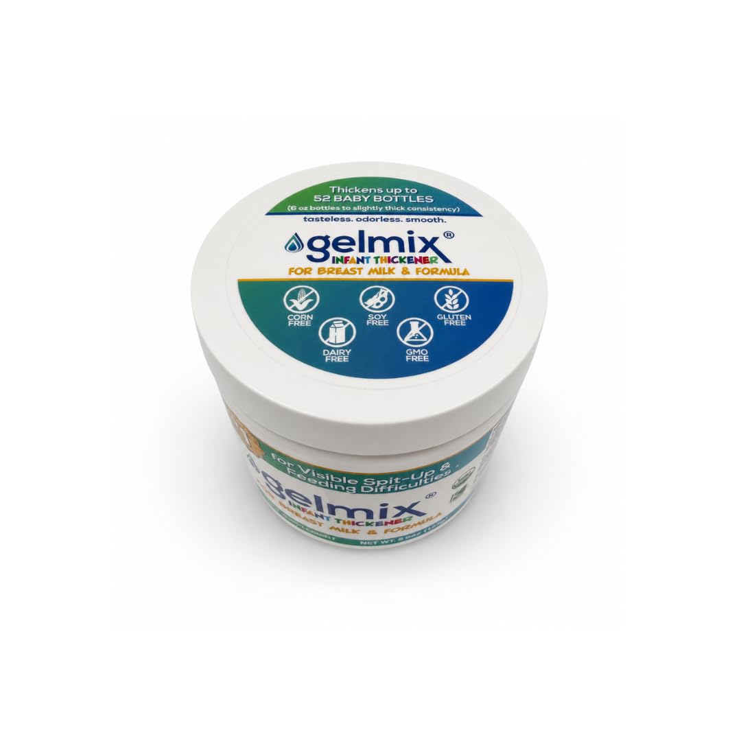Caregiver feeding infant with bottle prepared using Gelmix showing calmer feeding benefit