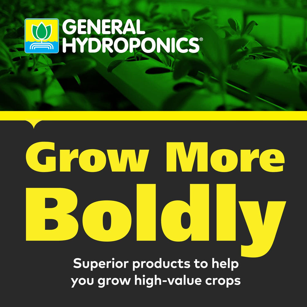 Quart bottle beside a ruler for scale showing General Hydroponics convenient size