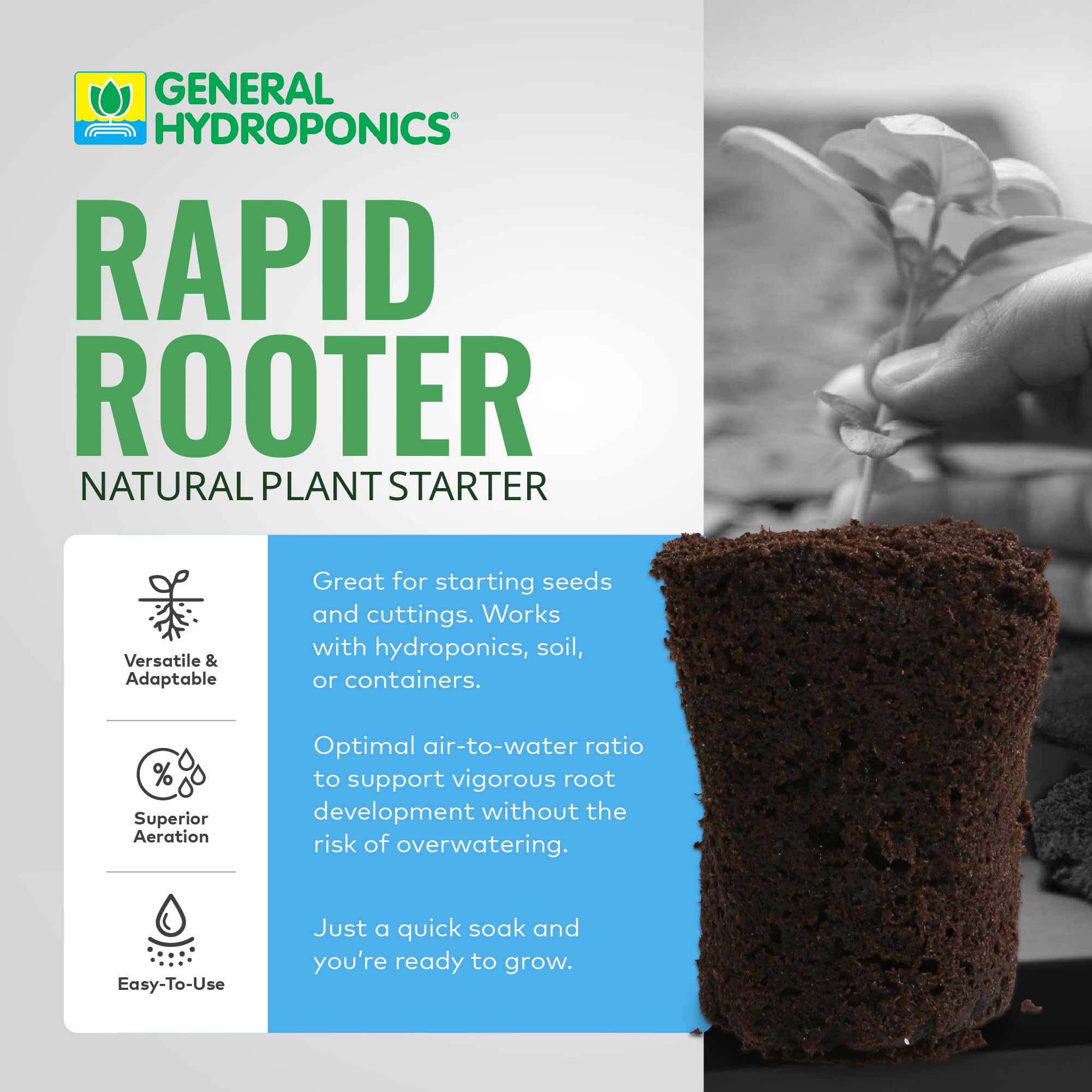General Hydroponics closeup of plug texture for fast root oxygenation benefit