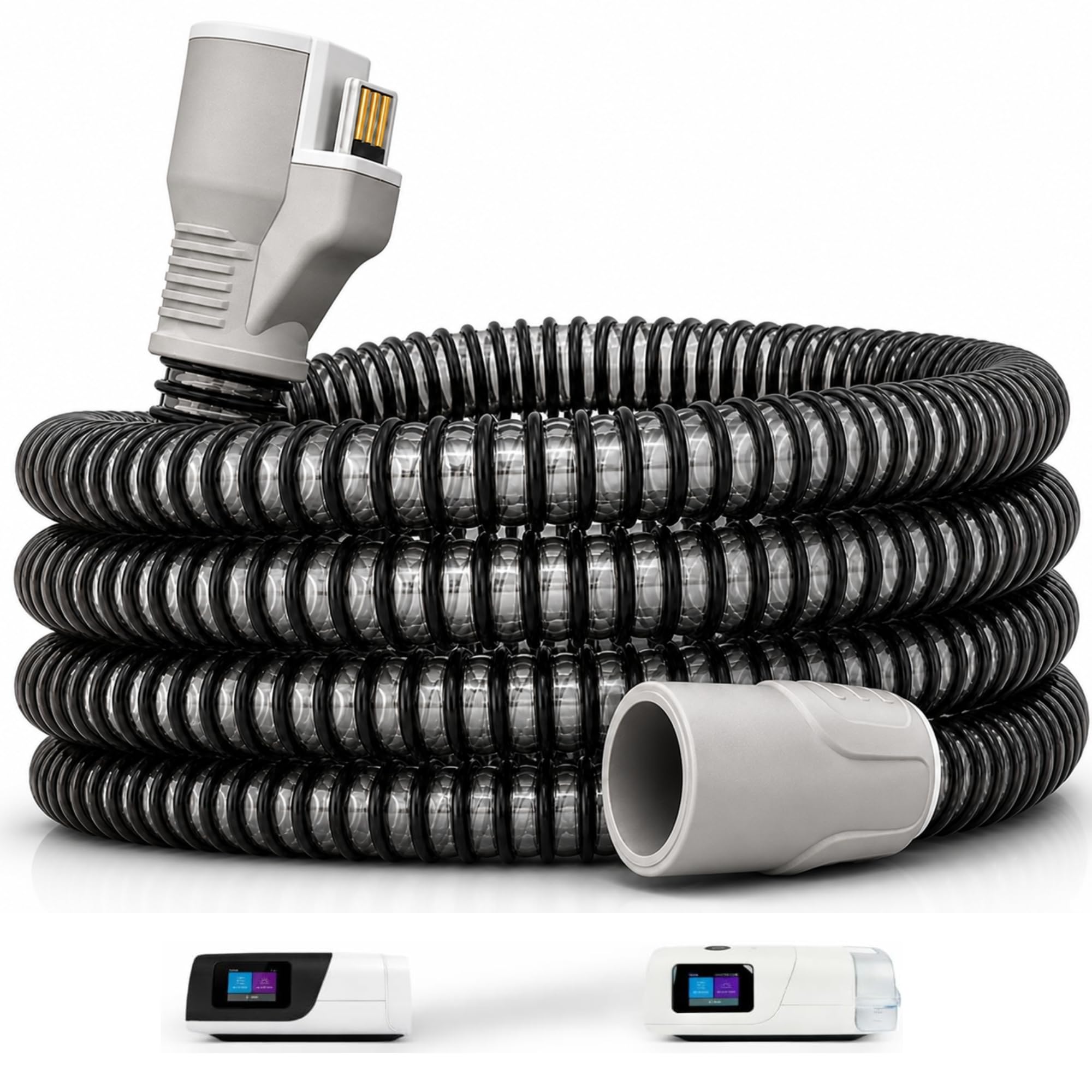 Generic brand air tube front connection showing secure AirSense11 fit and reliable seal
