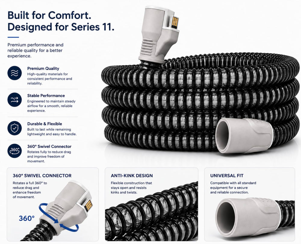 Generic brand tube in use on bedside setup demonstrating tangle-free sleeping benefit