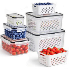 Generic front view of 5-piece fruit container set showing sizes and benefit of organized storage