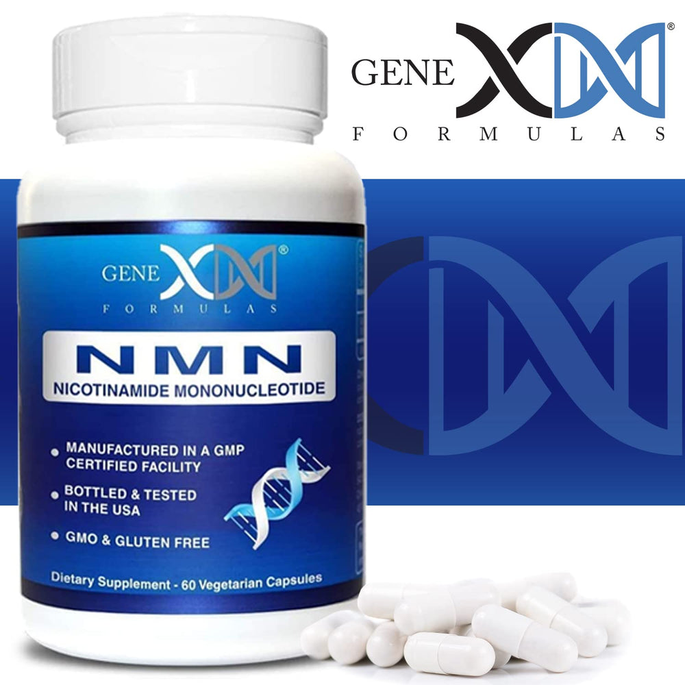 Genex Formulas laboratory vial and testing equipment indicating GMP and NSF quality checks