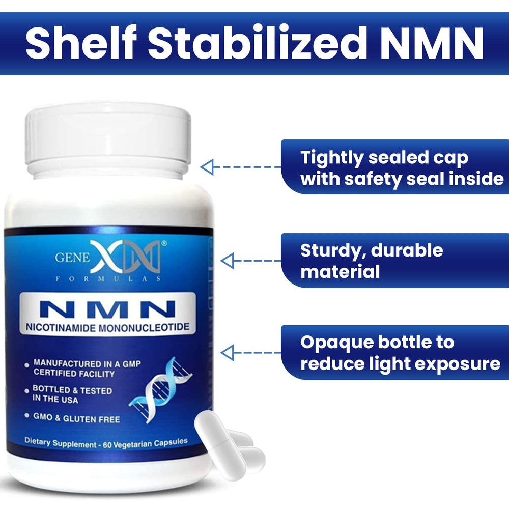 Genex Formulas opaque bottle close-up demonstrating light-blocking packaging for stability