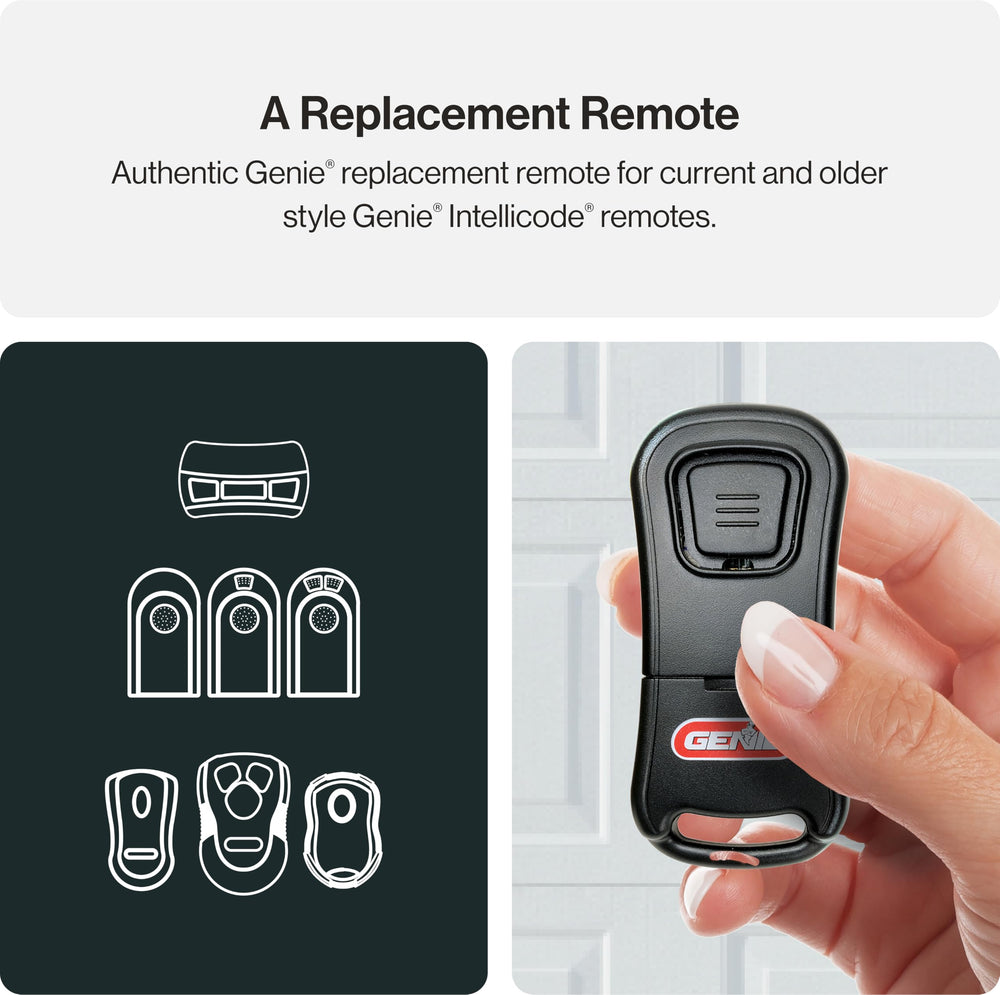 Genie remote close-up of button highlighting tactile control and reliability