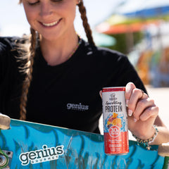 Genius Gourmet can close-up highlighting label and zero sugar benefit