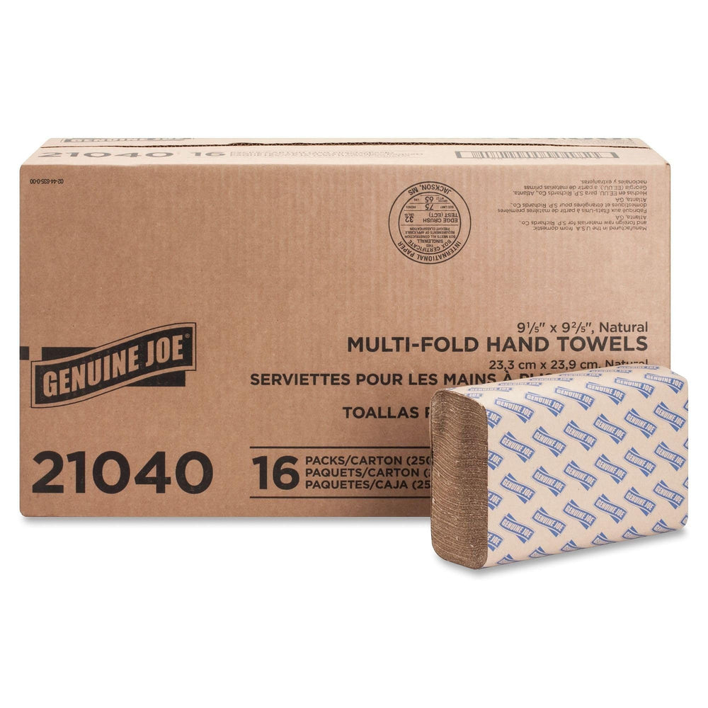 Genuine Joe front packaging showing pack count and recycled claim for clear inventory benefit
