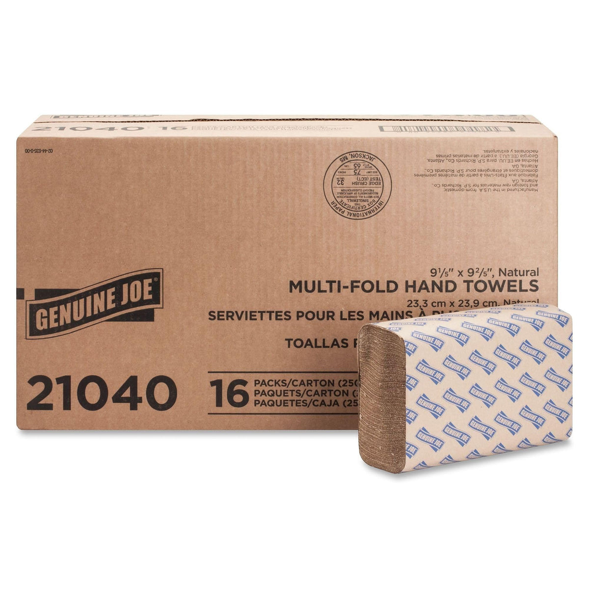 Genuine Joe front packaging showing pack count and recycled claim for clear inventory benefit