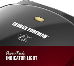 George Foreman GR10B open with a panini inside showing pressed sandwich convenience