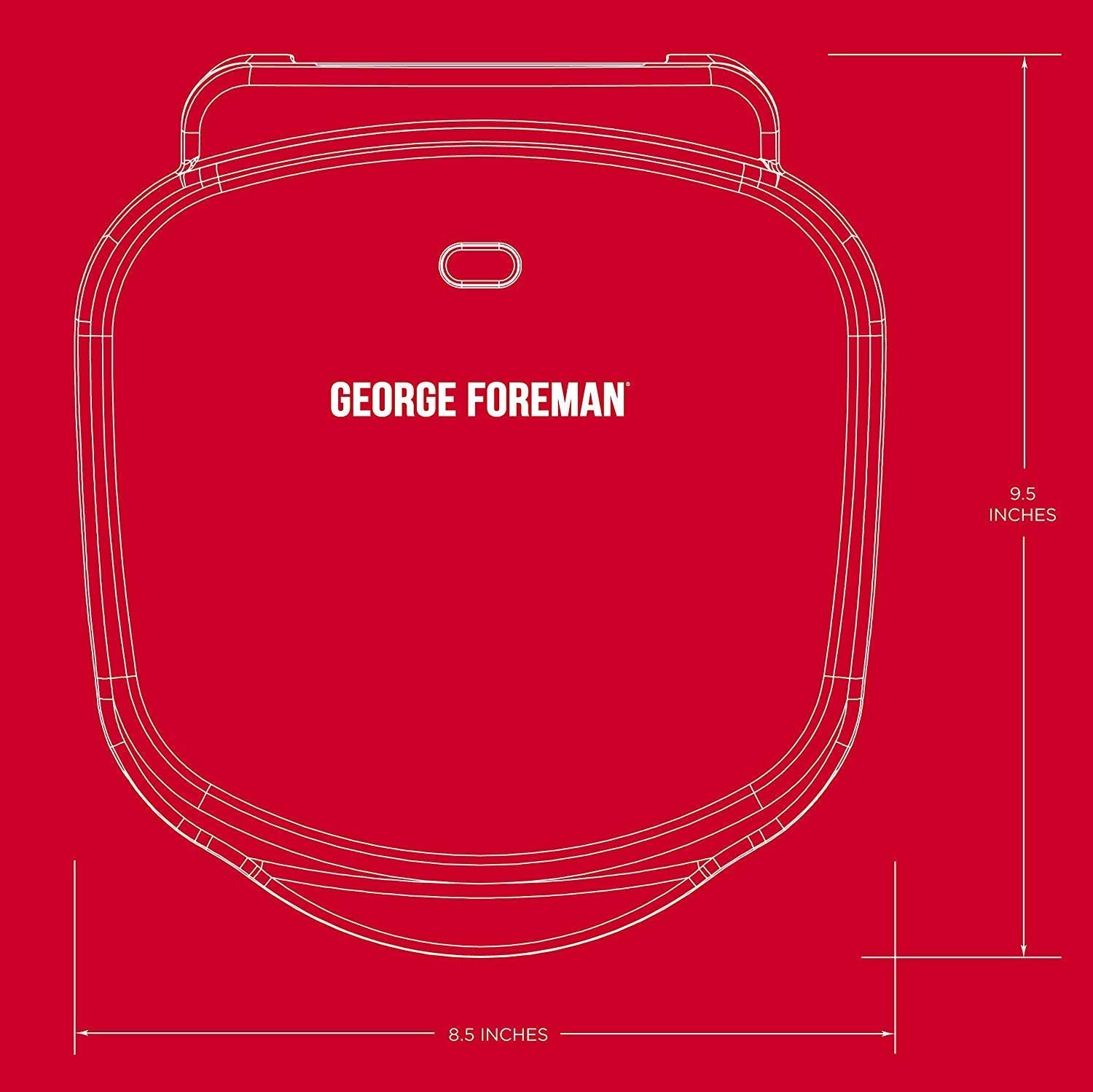 George Foreman GR10B next to a hand showing scale and lightweight storage convenience