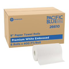 Georgia-Pacific Pacific Blue Ultra front packaging showing product and case benefits