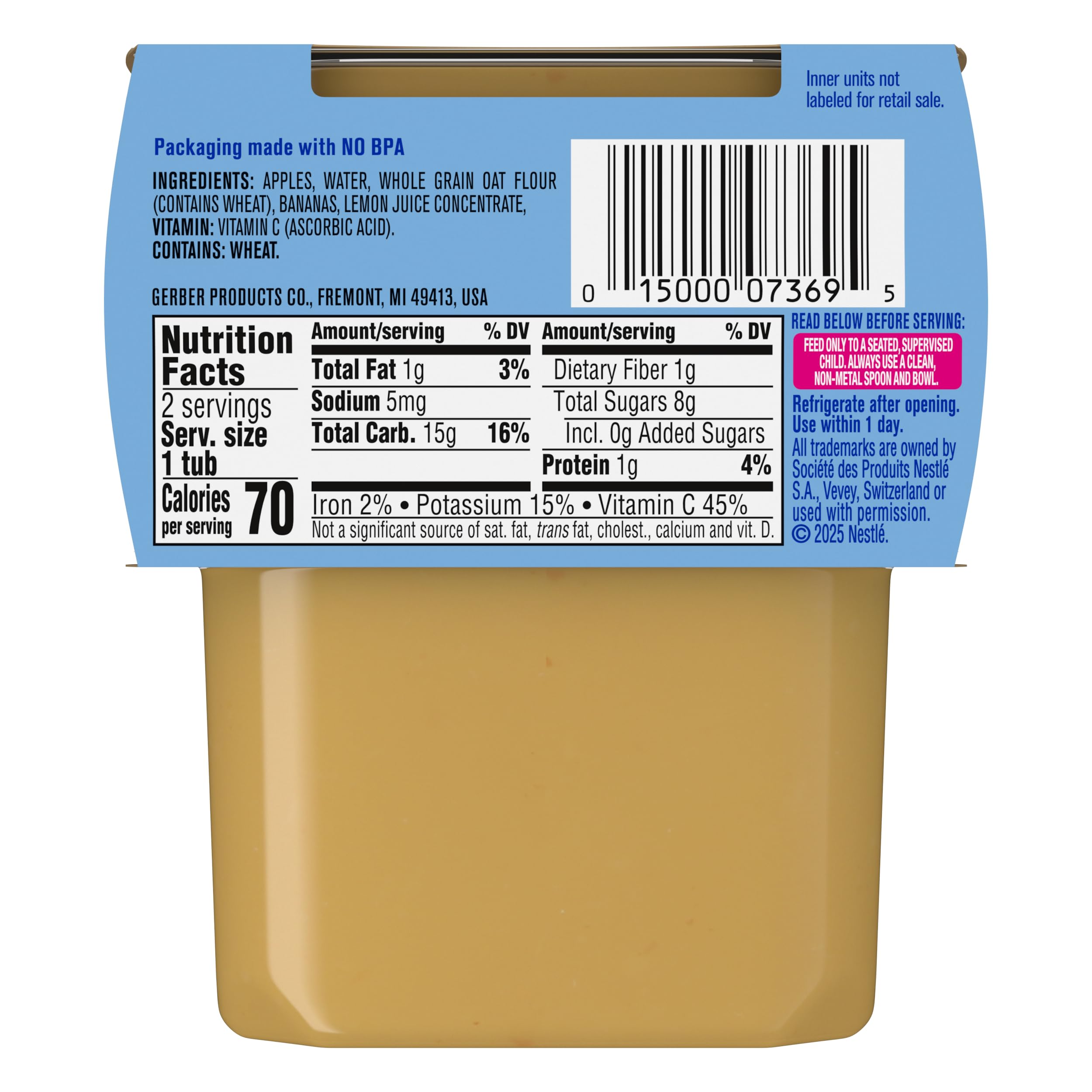 Gerber tub top view highlighting resealable lid and easy use