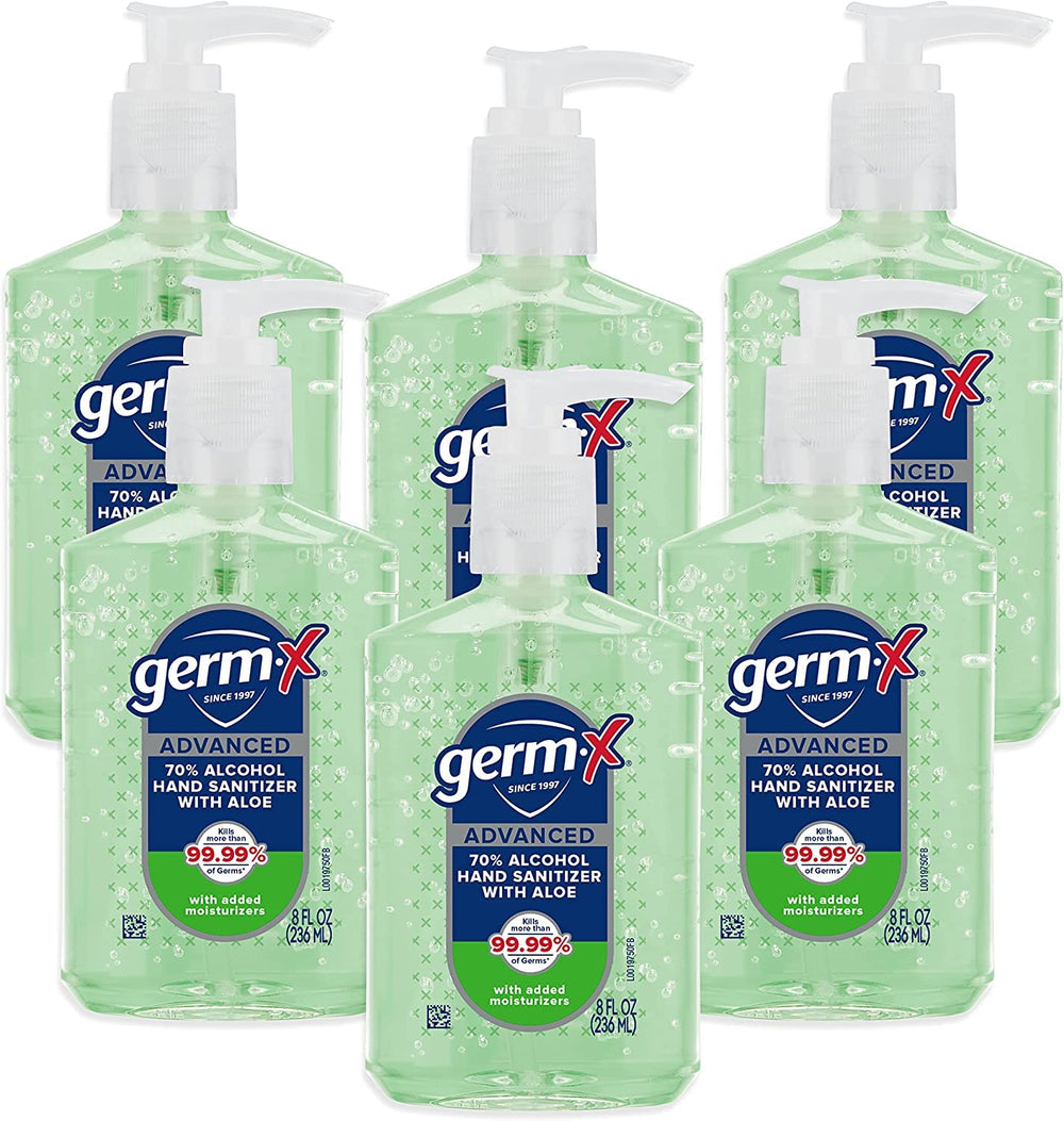 Germ-X front label on 8 fl oz pump bottle showing product and benefit