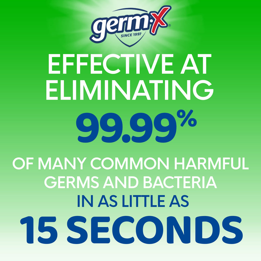 Germ-X clear gel texture on palm showing moisturizing aloe benefit
