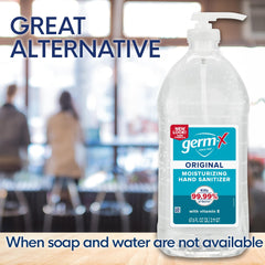 Germ-X dispenser being pumped into hand for fast, convenient use