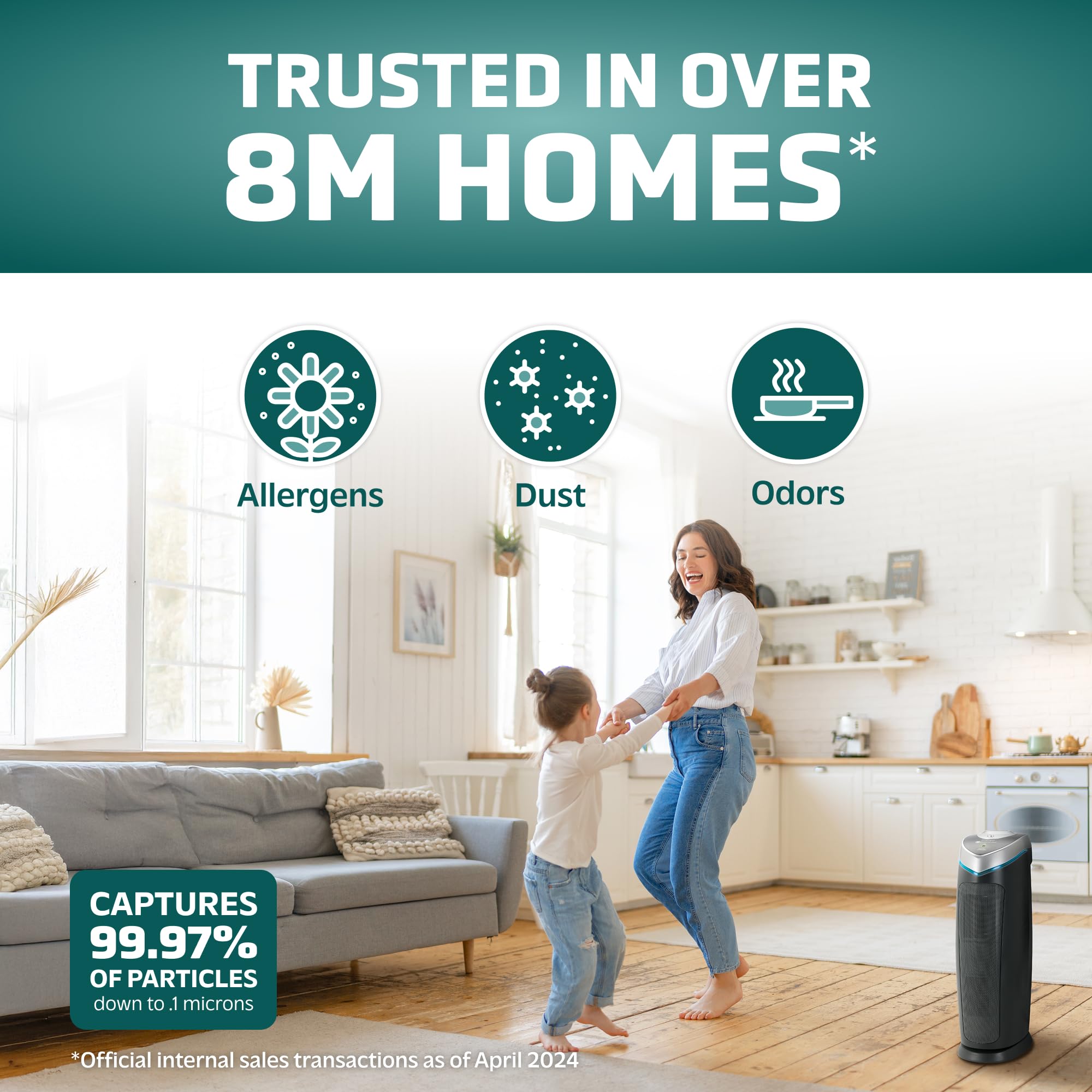 GermGuardian top control panel with three-speed settings for quiet nights