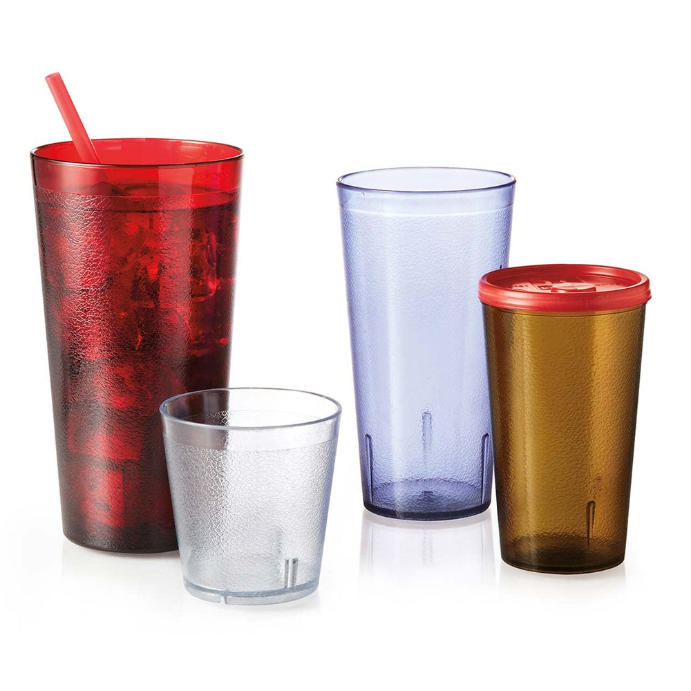 GET amber tumbler on patio table showing outdoor use and durable commercial quality