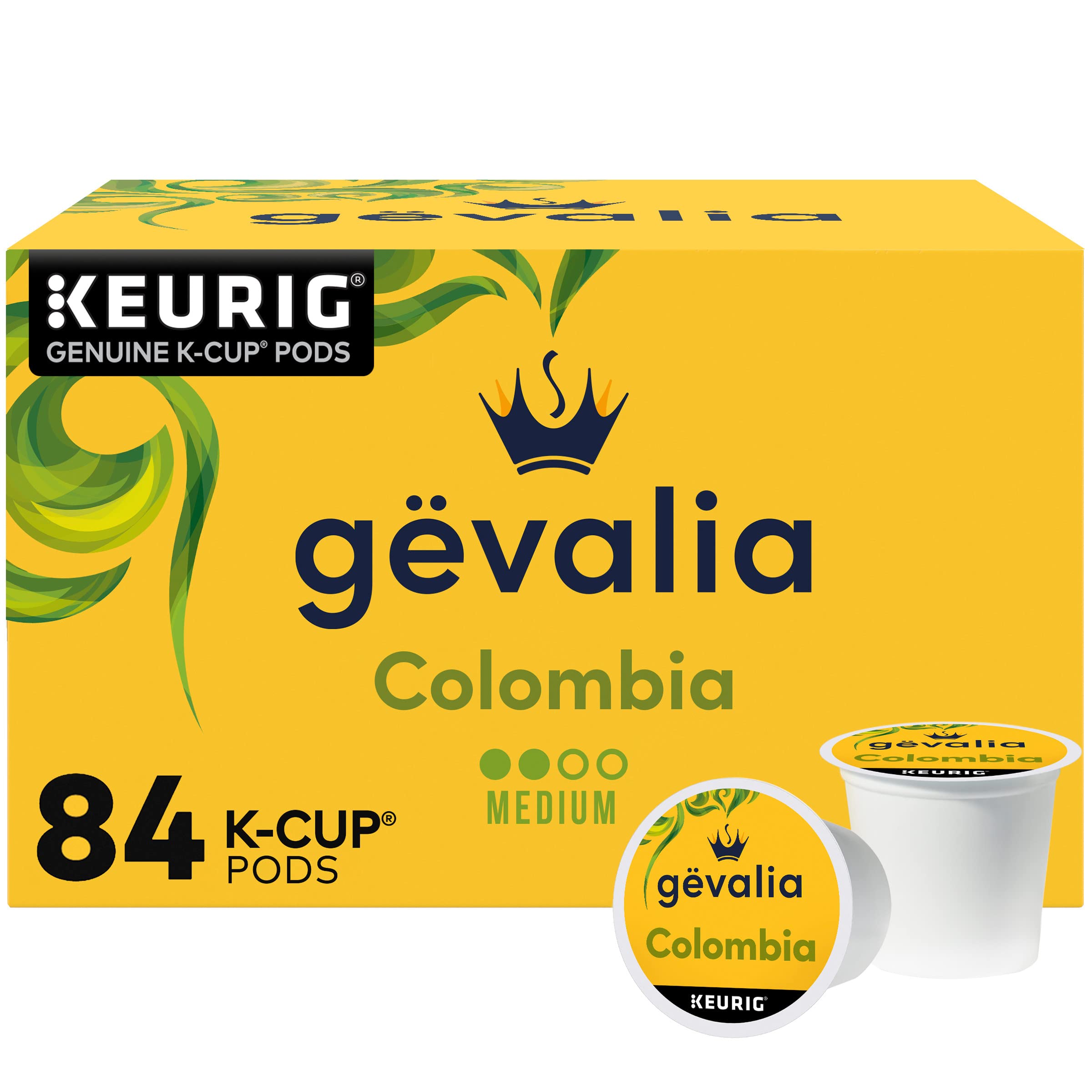 Gevalia box front showing Colombia 84 count for convenient supply