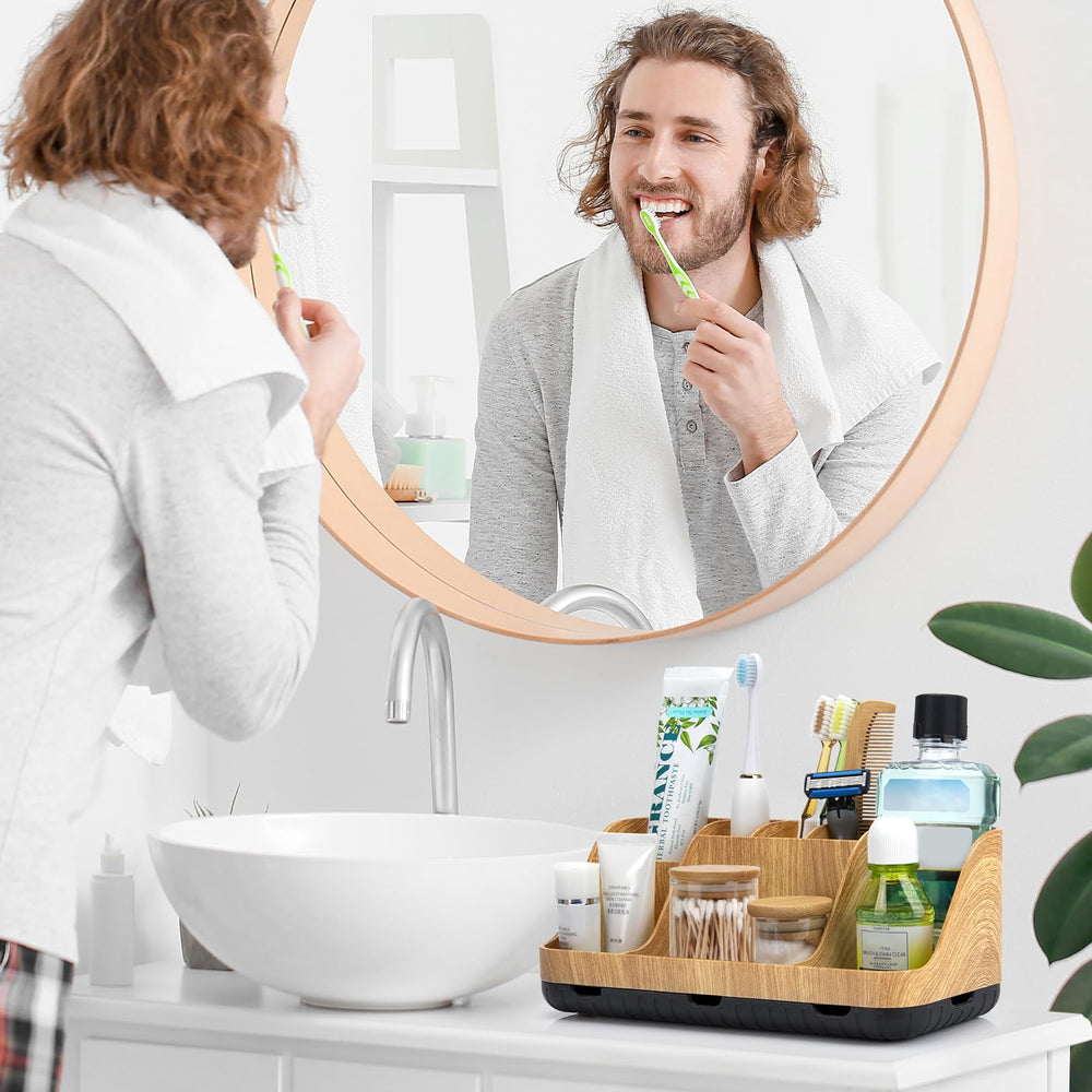 GFWARE in-use with electric toothbrushes and toothpaste for tidy mornings
