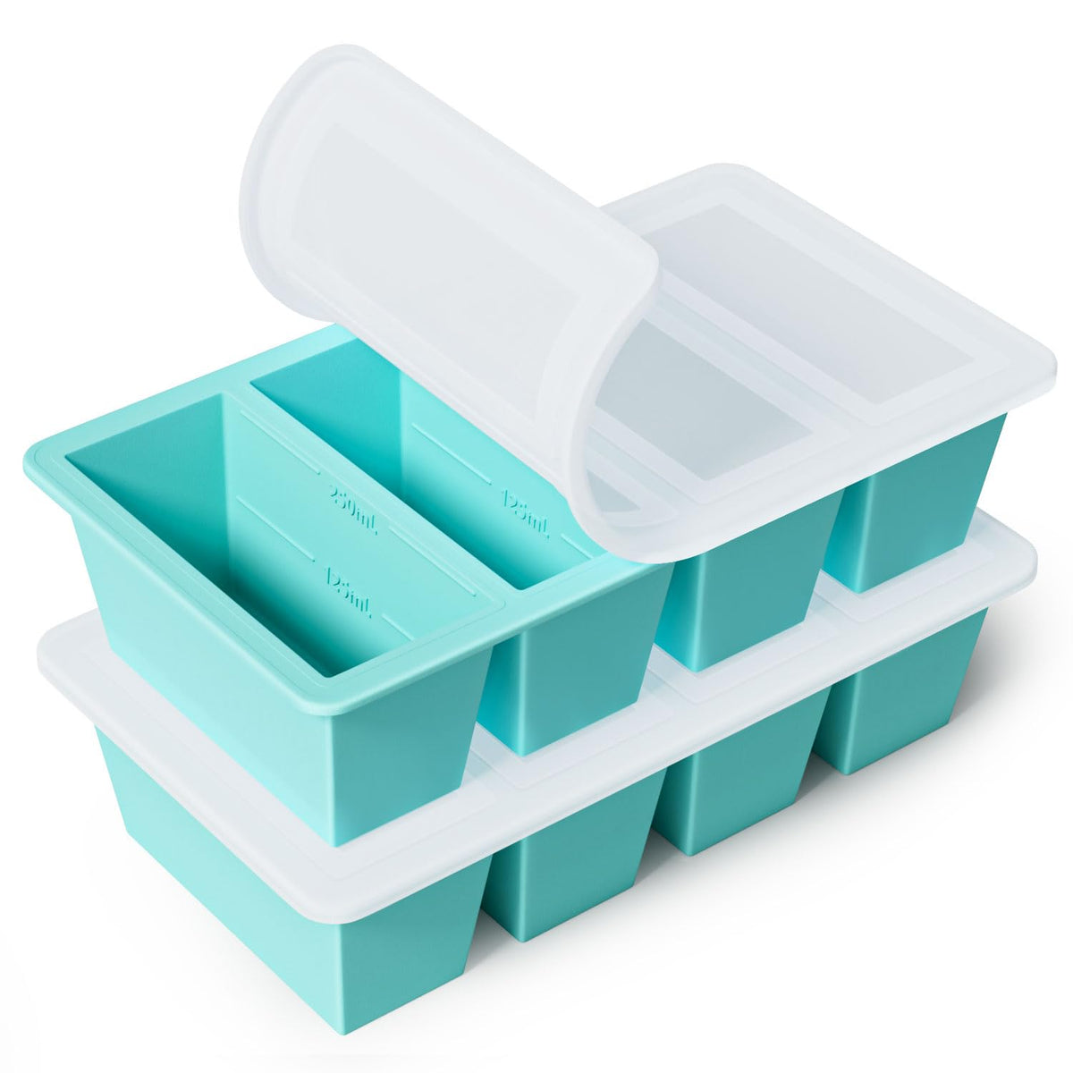 GGOW tray top view showing even cavities and lids for convenient portioning