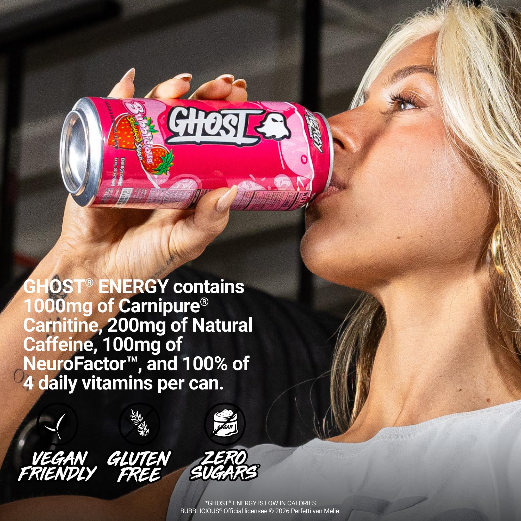 GHOST stacked 12-pack case demonstrating bulk supply and storage ease