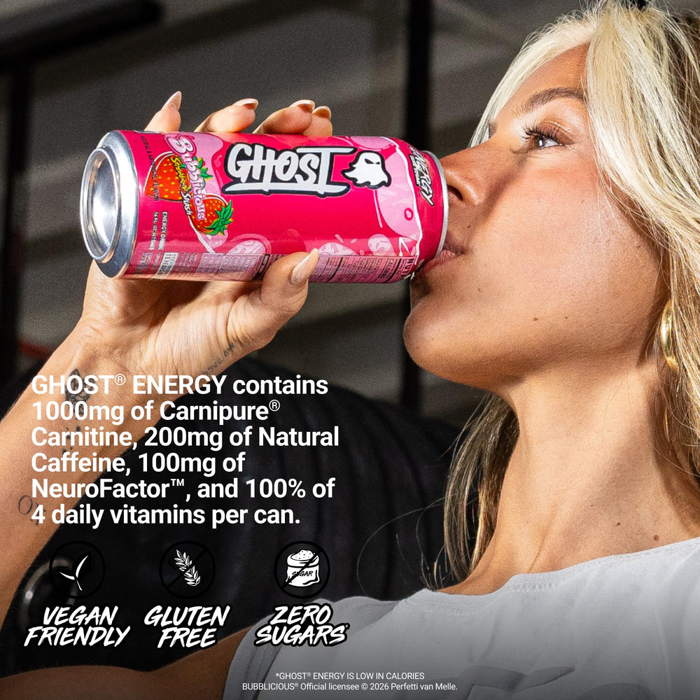 GHOST stacked 12-pack case demonstrating bulk supply and storage ease