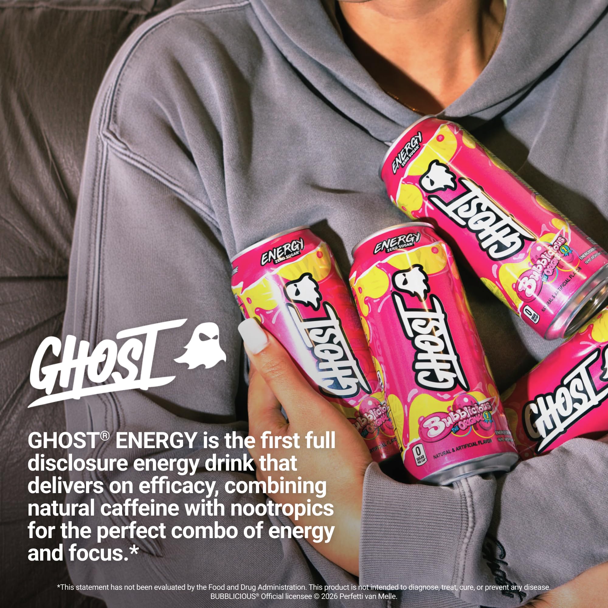 GHOST Bubblicious can in outdoor setting showcasing portable energy for active days