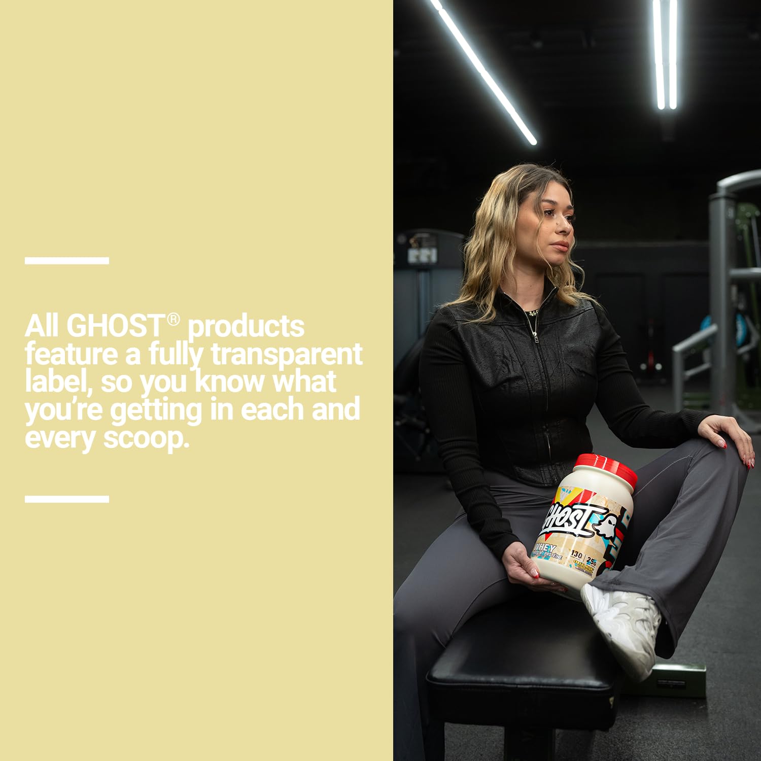 GHOST label closeup revealing fully disclosed ingredient doses