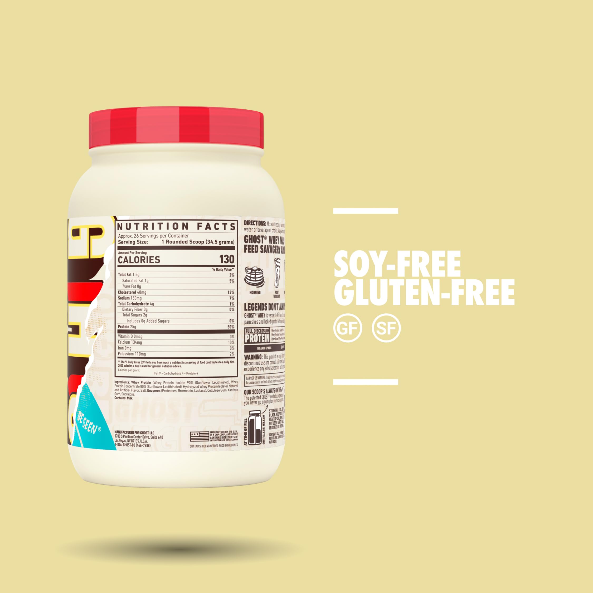 GHOST single scoop closeup highlighting 25g protein per serving
