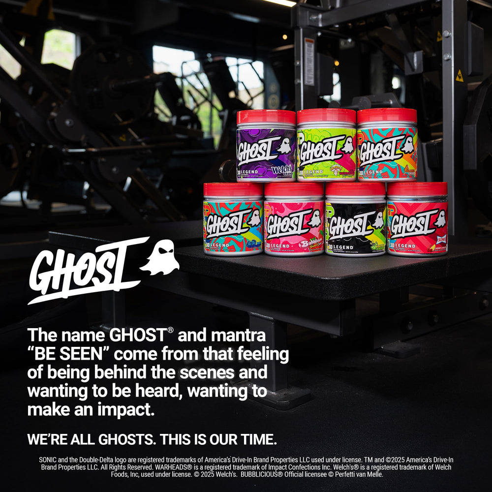 Athlete using GHOST Legend pre-workout in gym to boost energy and focus during training