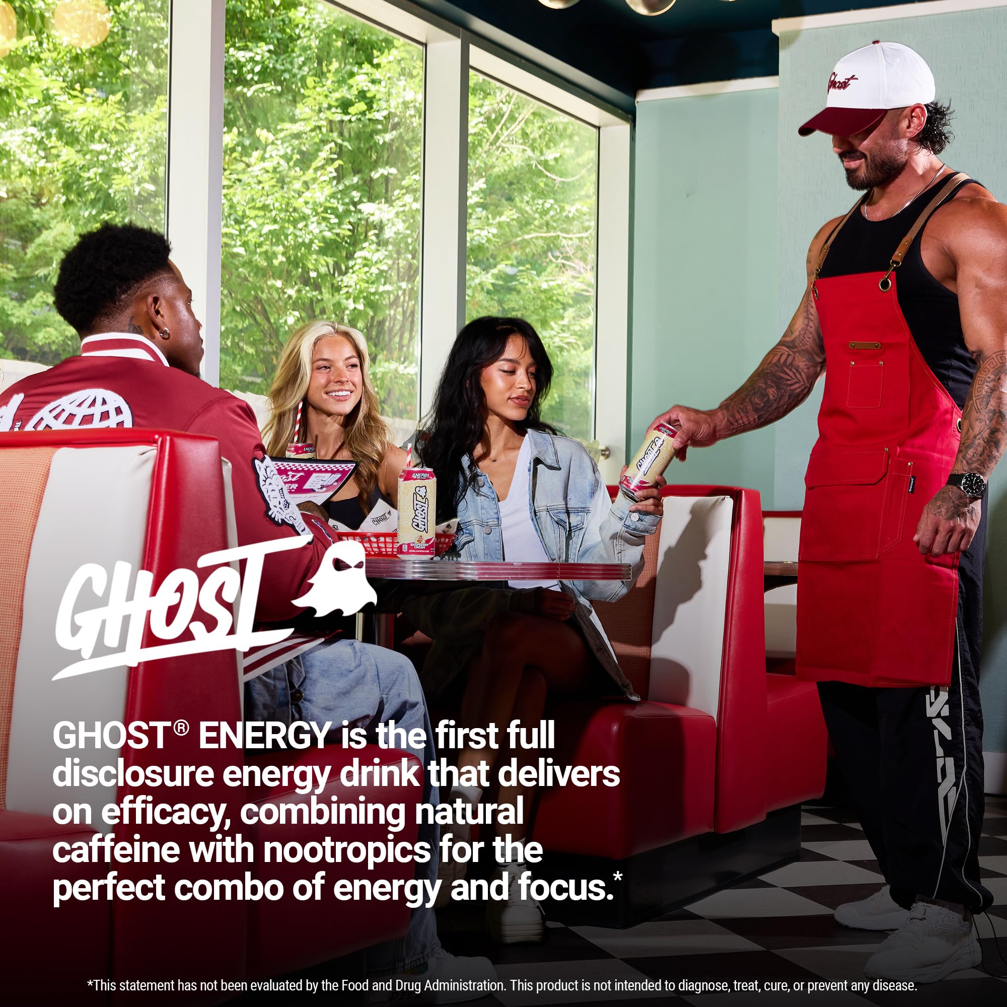GHOST can on a workspace with laptop showing focus and productive energy
