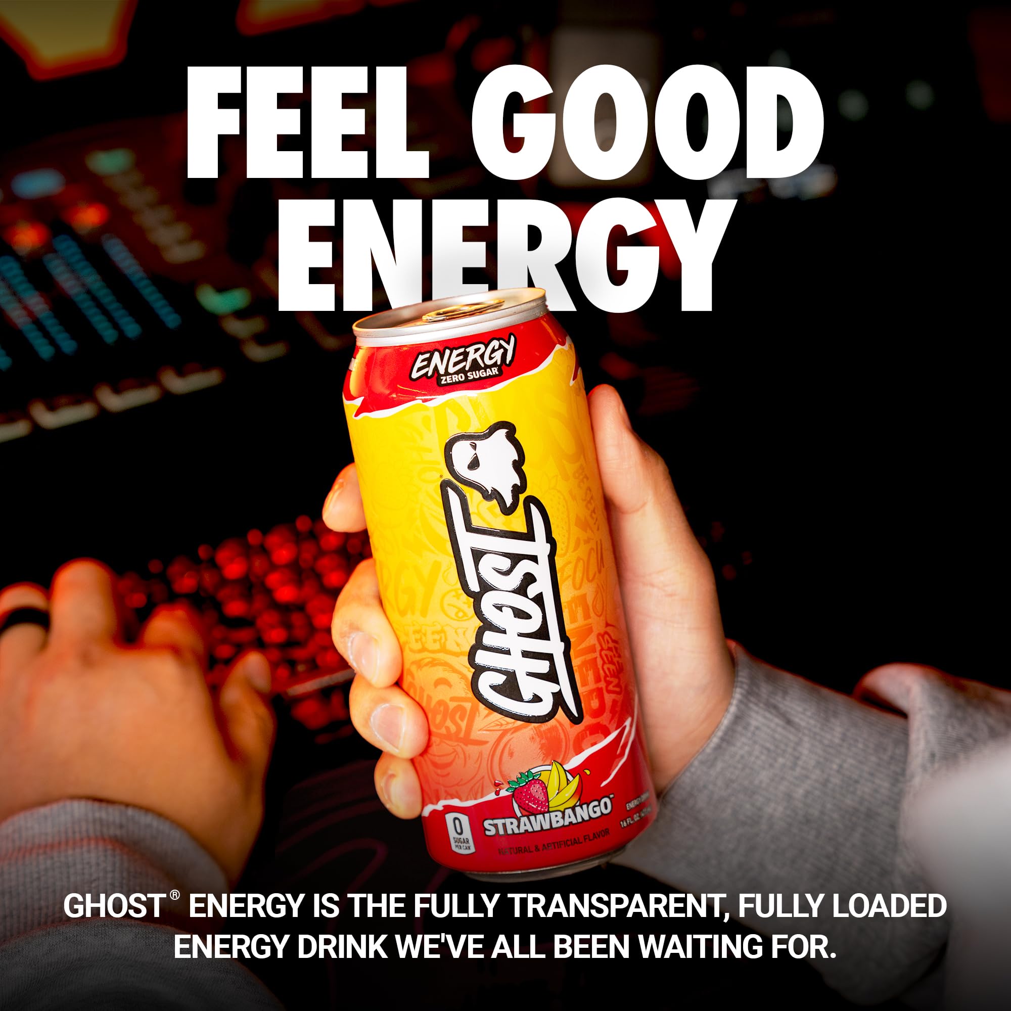 GHOST Strawbango label close-up showing ingredient transparency benefit