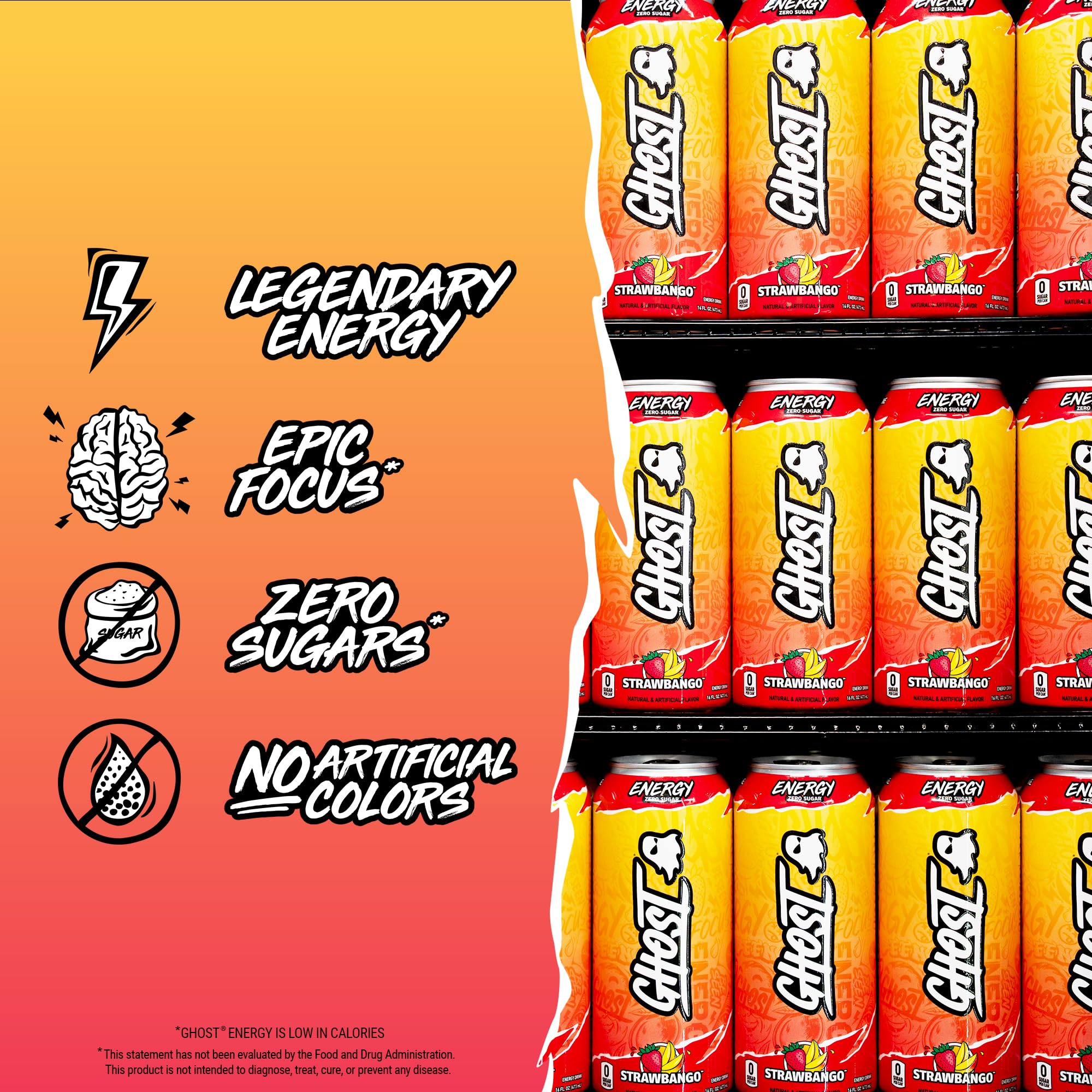 GHOST Strawbango can in hand to show 16oz scale and convenience benefit