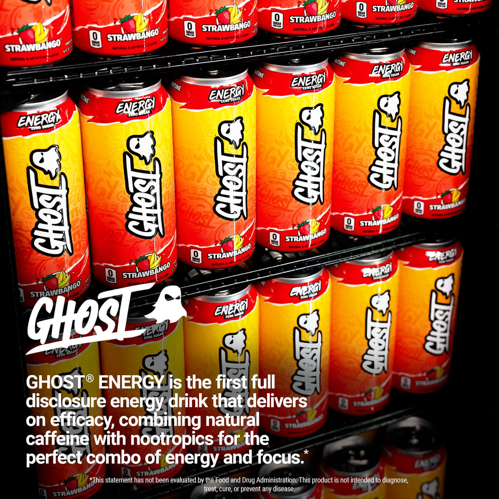 GHOST Strawbango on gym equipment to show energy and workout benefit