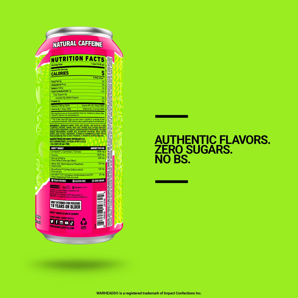 GHOST Warheads Sour Watermelon open can with visible carbonation for refreshing energy