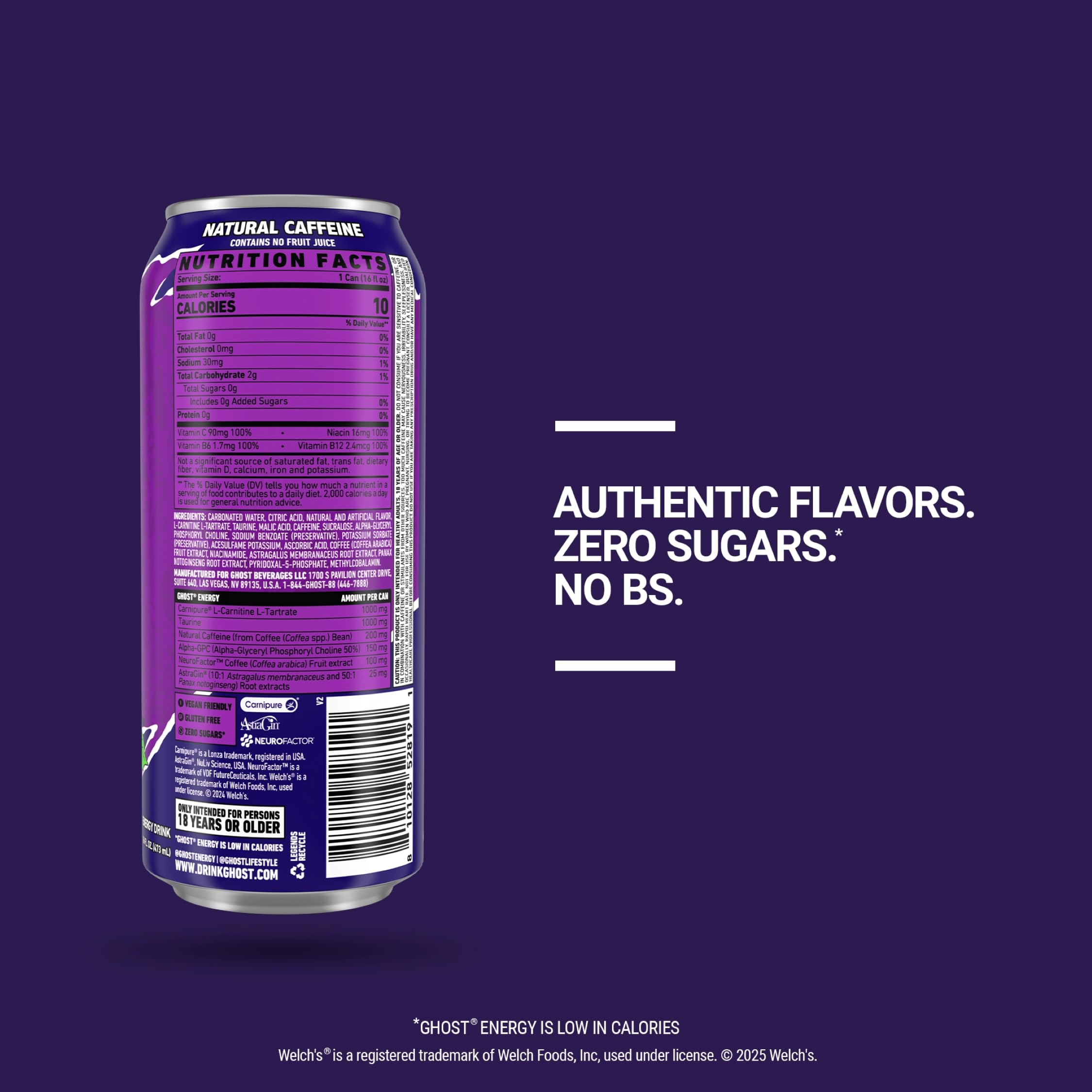 GHOST Welch's Grape can top open showing ready-to-drink refreshment benefit