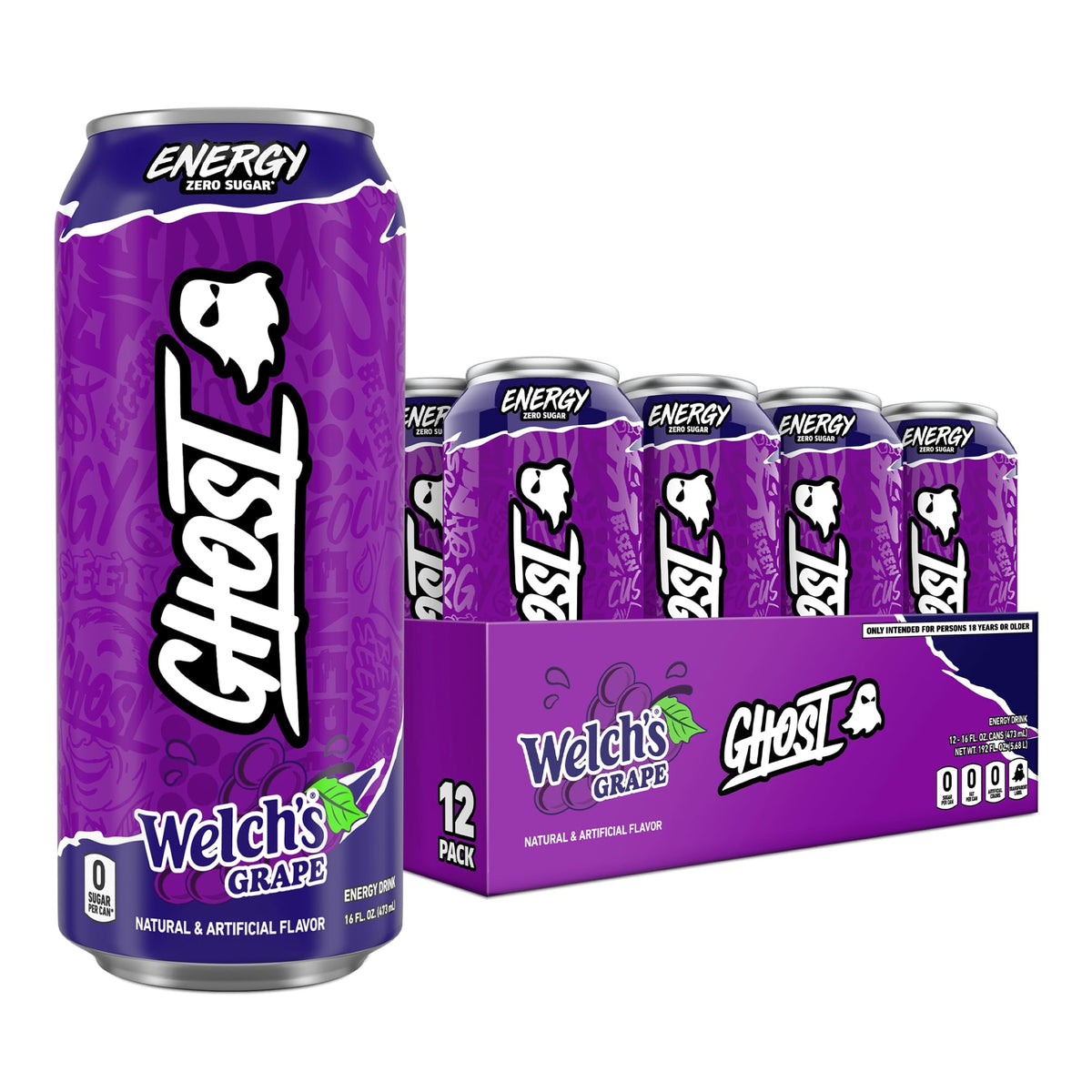 GHOST Welch's Grape front pack showing can design and brand clarity